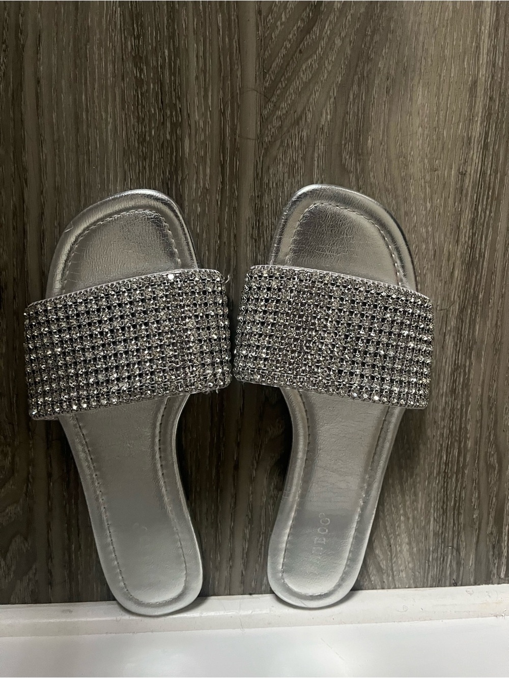 BAMBOO Silver Crystal-Embellished Slide Sandals